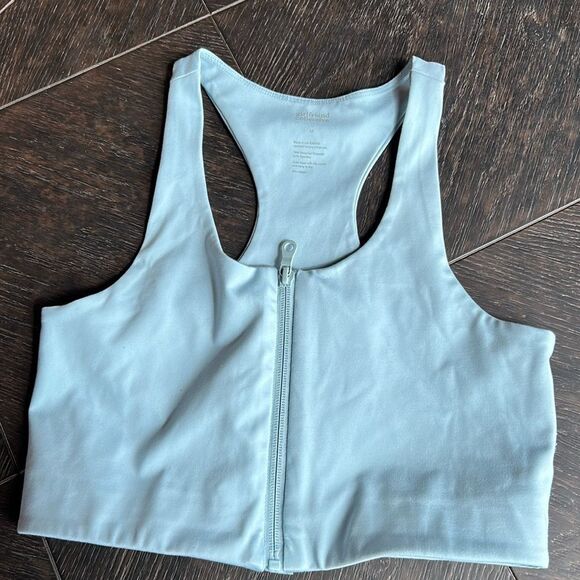 Girlfriend Collective Paloma Racer Back front zip hi impact Sports Bra Blue Var - Picture 11 of 16